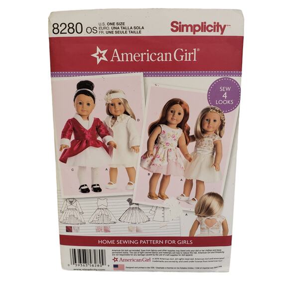 American Girl Home Sewing Pattern For Dolls Simplicity 8280 Doll Dresses UNCUT - Picture 3 of 8